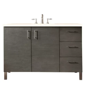 Metropolitan 48″ Single Vanity, Silver Oak w/ 3 CM Eternal Marfil Quartz Top