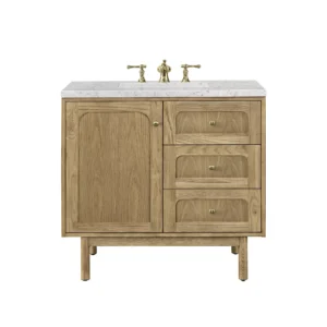 Laurent 36″ Single Vanity, Light Natural Oak w/ 3 CM Eternal Jasmine Pearl Top