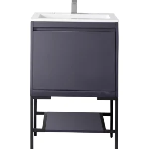 Milan 23.6″ Single Vanity, Modern Gray Glossy, Matte Black w/ Glossy White Composite Stone Top