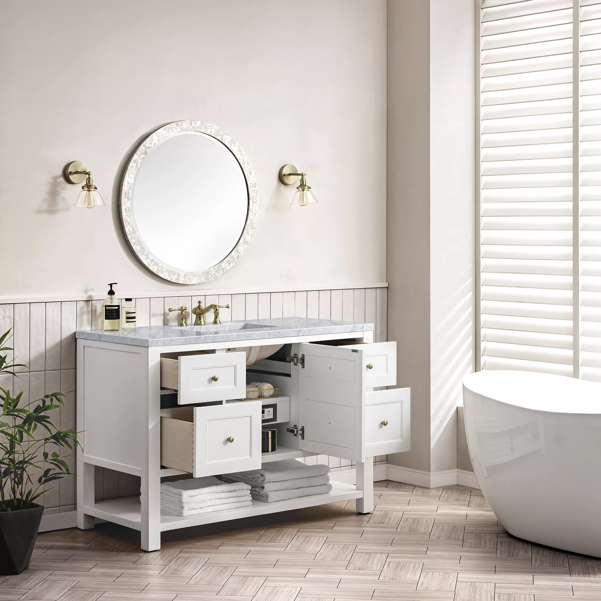 Breckenridge 48" Single Vanity, Bright White w/ 3 CM Carrara Marble Top - Image 4
