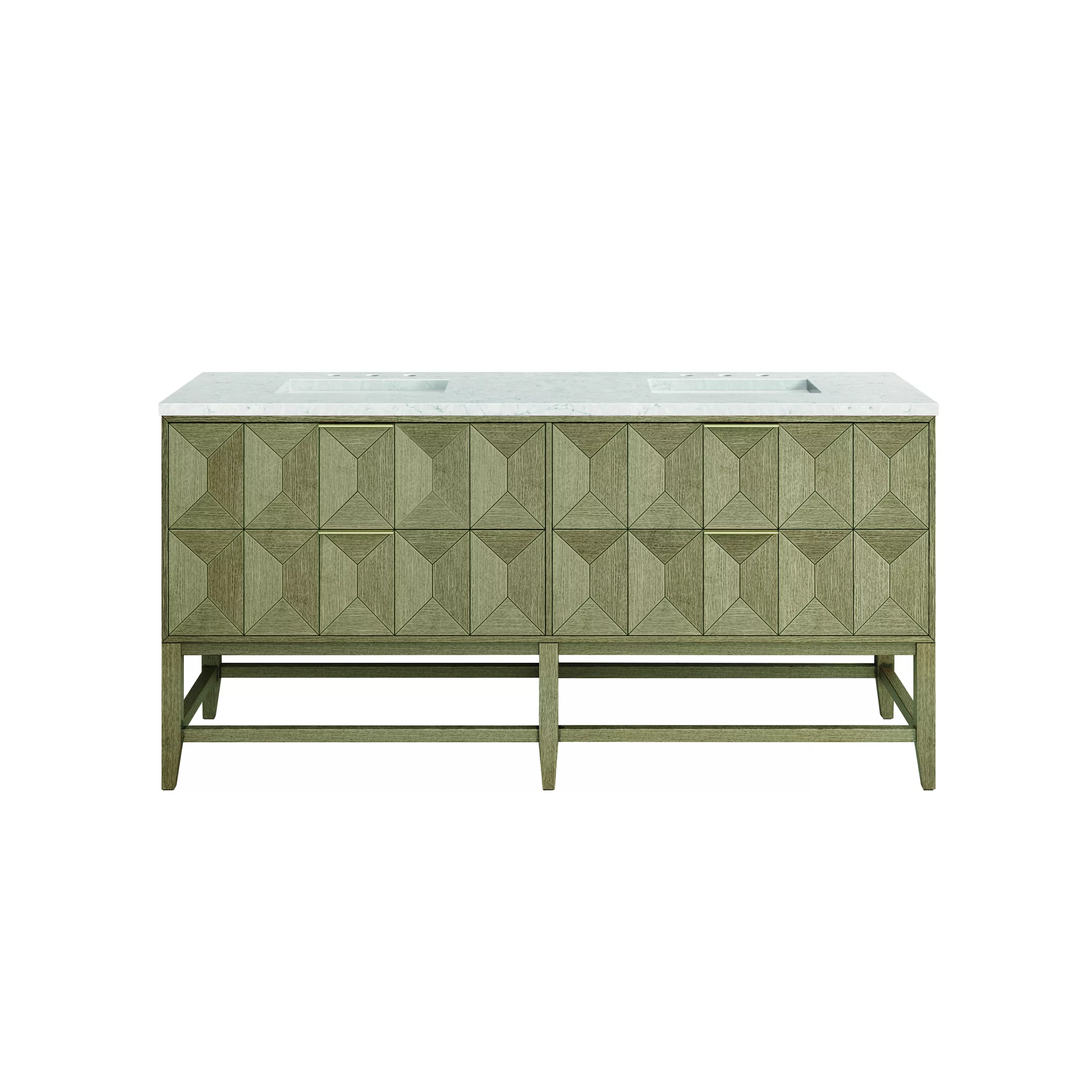 Emmeline 72" Double Vanity, Pebble Oak w/ 3 CM Eternal Jasmine Pearl Top