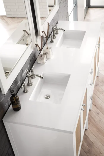 Addison 72" Double Vanity, Glossy White w/ 3 CM White Zeus Quartz Top - Image 2