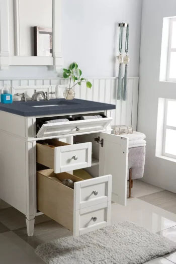 Brittany 30" Single Vanity, Bright White, w/ 3 CM Charcoal Soapstone Quartz Top - Image 4