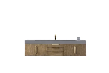 Mercer Island 72" Single Vanity, Latte Oak, Radiant Gold w/ Dusk Grey Glossy Composite Stone Top