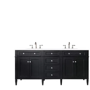 Brittany 72″ Double Vanity, Black Onyx w/ 3 CM White Zeus Quartz Top