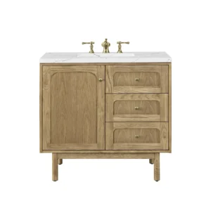 Laurent 36″ Single Vanity, Light Natural Oak w/ 3 CM Ethereal Noctis Top