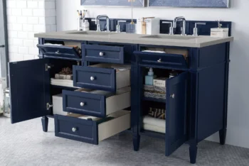 Brittany 60" Double Vanity, Victory Blue w/ 3 CM Eternal Serena Quartz Top - Image 4