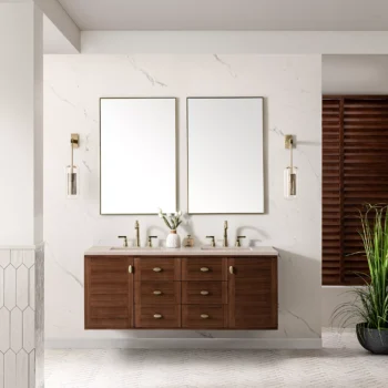 Amberly 60" Double Vanity, Mid-Century Walnut w/ 3 CM Eternal Marfil Top - Image 4