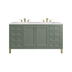 Chicago 60″ Double Vanity, Smokey Celadon w/ 3 CM Arctic Fall Top