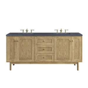 Laurent 72″ Double Vanity, Light Natural Oak w/ 3 CM Charcoal Soapstone Top