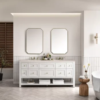 Breckenridge 72" Double Vanity, Bright White w/ 3 CM Eternal Marfil Top - Image 2