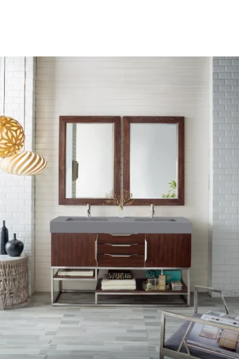 Columbia 59" Double Vanity, Coffee Oak w/ Dusk Grey Glossy Composite Stone Top - Image 2