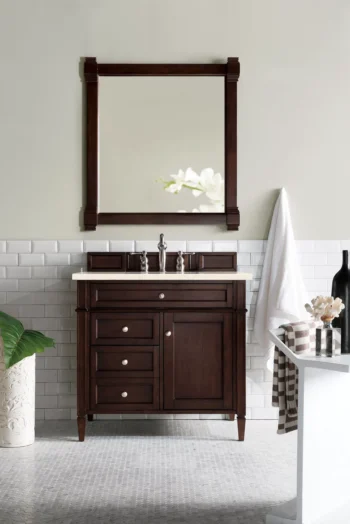 Brittany 36" Single Vanity, Burnished Mahogany w/ 3 CM Eternal Marfil Quartz Top - Image 2
