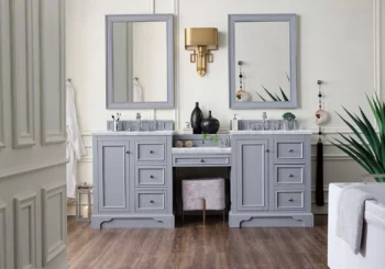 De Soto 82" Double Vanity Set, Silver Gray w/ 3 CM Carrara Marble Top - Image 2