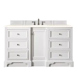 De Soto 60″ Single Vanity, Bright White w/ 3 CM Eternal Marfil Quartz Top
