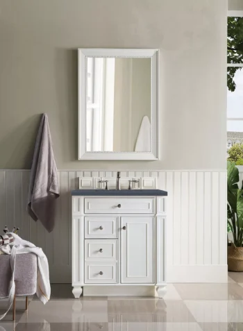 Bristol 30" Single Vanity, Bright White w/ 3 CM Charcoal Soapstone Quartz Top - Image 2