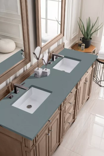 Bristol 72" Double Vanity, Whitewashed Walnut w/ 3 CM Cala Blue Top - Image 2