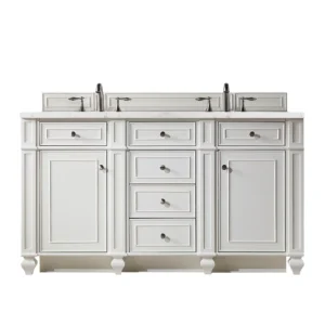 Bristol 60″ Double Vanity, Bright White w/ 3 CM Eternal Jasmine Pearl Quartz Top