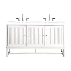 Athens 60″ Double Vanity, Glossy White w/ 3 CM Arctic Fall Solid Surface Top