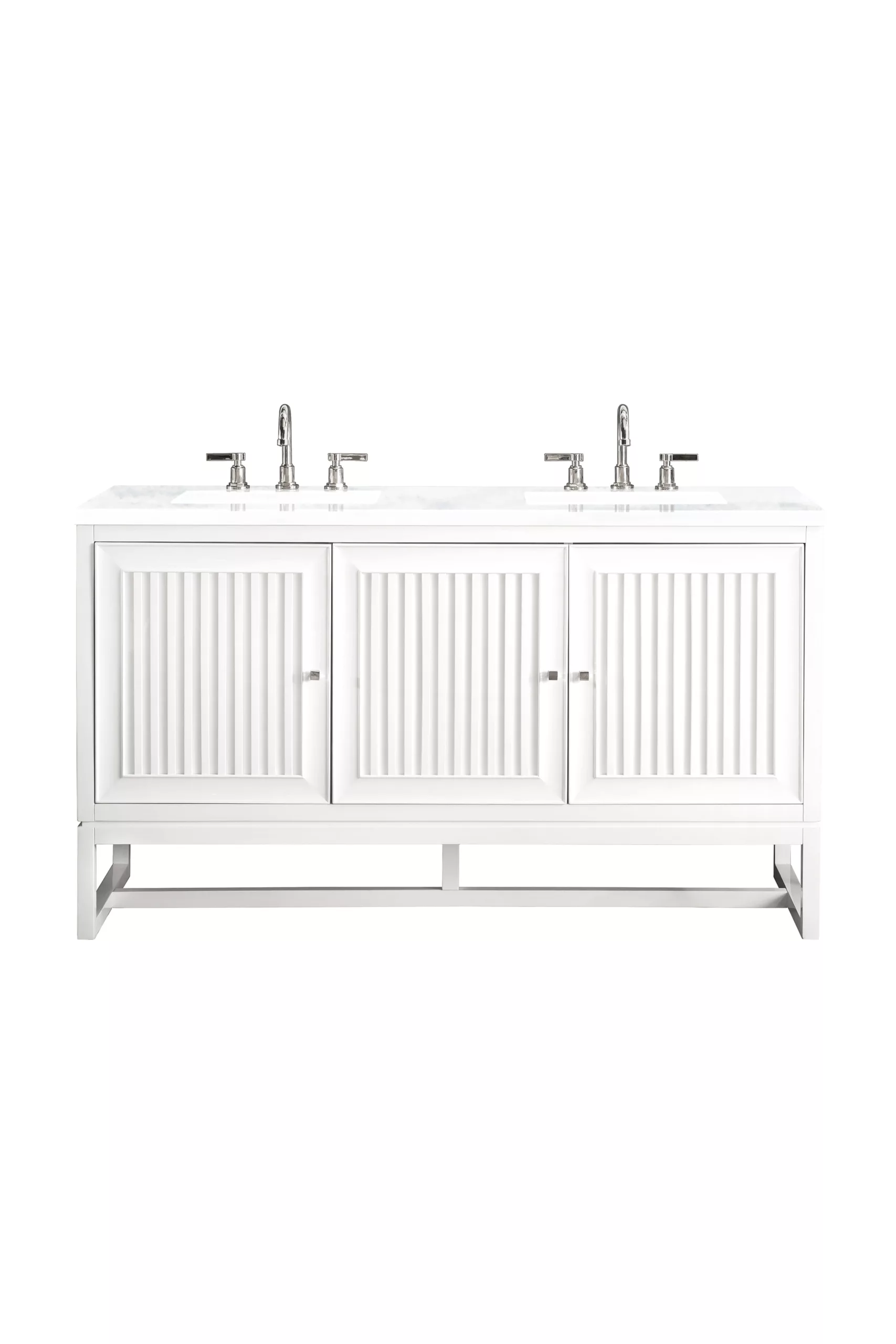 Athens 60" Double Vanity, Glossy White w/ 3 CM Arctic Fall Solid Surface Top