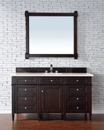Brittany 60" Single Vanity, Burnished Mahogany w/ 3 CM Eternal Marfil Quartz Top - Image 2
