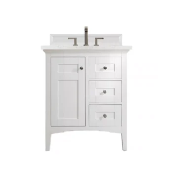 Palisades 30" Single Vanity, Bright White w/ 3 CM Eternal Jasmine Pearl Quartz Top