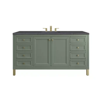 Chicago 60" Single Vanity, Smokey Celadon w/ 3 CM Charcoal Soapstone Top - Image 2