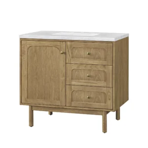 Laurent 36″ Single Vanity, Light Natural Oak w/ 3 CM Arctic Fall Top