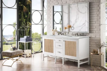 Addison 60" Double Vanity, Glossy White w/ 3 CM Ethereal Noctis Top - Image 3