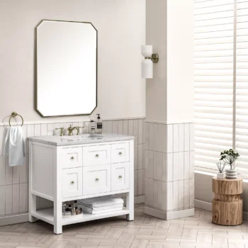Breckenridge 36" Single Vanity, Bright White w/ 3 CM Eternal Jasmine Pearl Top - Image 2