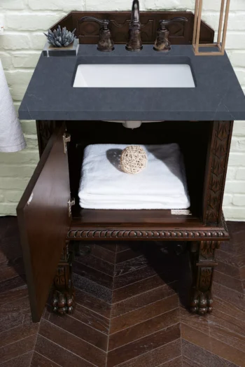 Balmoral 26" Single Vanity, Antique Walnut w/ 3 CM Charcoal Soapstone Quartz Top - Image 4