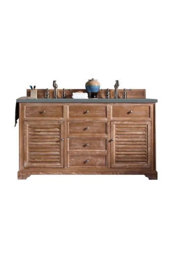 Savannah 60" Double Vanity, Driftwood w/ 3 CM Cala Blue Top