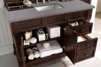Brookfield 48" Single Vanity, Burnished Mahogany w/ 3 CM Grey Expo Quartz Top - Image 4