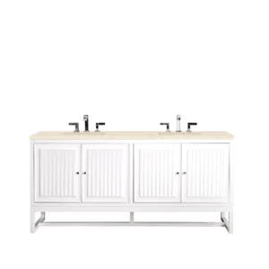 Athens 72″ Double Vanity, Glossy White w/ 3 CM Eternal Marfil Top