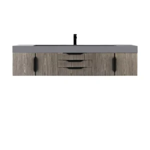 Mercer Island 72″ Single Vanity, Ash Gray, Matte Black w/ Dusk Grey Glossy Composite Stone Top