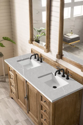 Providence 60" Double Vanity, Driftwood w/ 3 CM Eternal Serena Quartz Top - Image 3