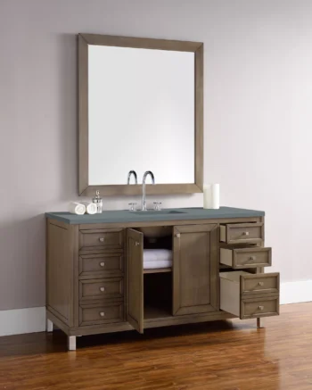 Chicago 60" Single Vanity, Whitewashed Walnut w/ 3 CM Cala Blue Top
