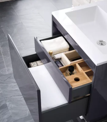 Milan 23.6" Single Vanity, Modern Gray Glossy, Brushed Nickel w/ Glossy White Composite Stone Top - Image 4