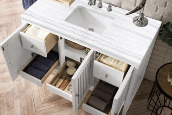 Athens 48" Single Vanity, Glossy White w/ 3 CM Arctic Fall Solid Surface Top - Image 5