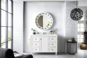 Copper Cove Encore 48" Single Vanity, Bright White w/ 3 CM White Zeus Quartz Top - Image 2