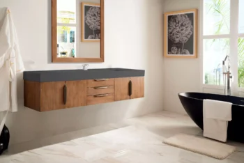 Mercer Island 72" Single Vanity, Latte Oak w/ Dusk Grey Glossy Composite Stone Top - Image 3