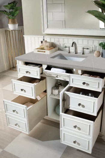 Bristol 48" Single Vanity, Bright White w/ 3 CM Eternal Serena Quartz Top - Image 4