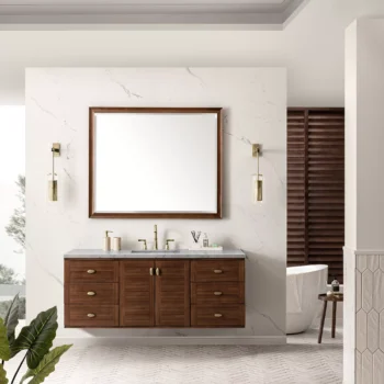 Amberly 60" Single Vanity, Mid-Century Walnut w/ 3 CM Eternal Jasmine Pearl Top - Image 4