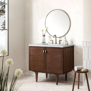 Amberly 36" Single Vanity, Mid-Century Walnut w/ 3 CM Ethereal Noctis Top - Image 5