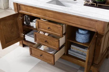 Brookfield 60" Single Vanity, Country Oak w/ 3 CM Arctic Fall Solid Surface Top - Image 4