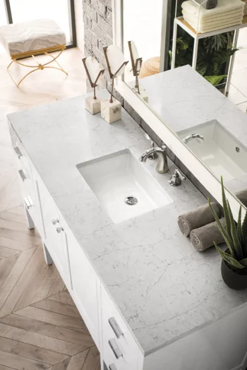 Addison 60" Single Vanity, Glossy White w/ 3 CM Carrara White Top - Image 3