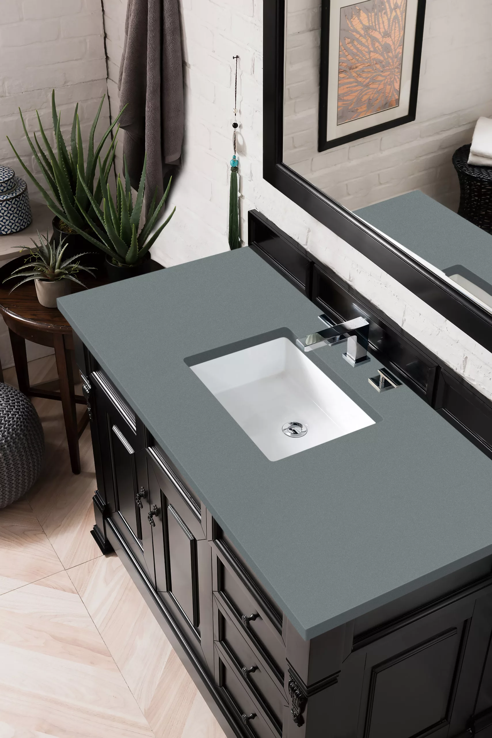 Brookfield 48" Single Vanity, Antique Black w/ 3 CM Cala Blue Quartz Top - Image 3