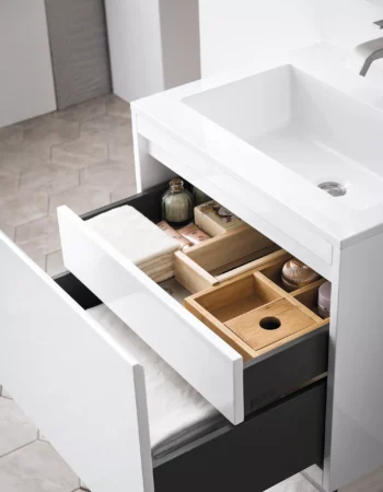 Milan 23.6" Single Vanity, Glossy White, Matte Black w/ Glossy White Composite Stone Top - Image 4