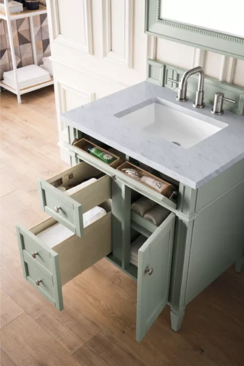 Brittany 30" Single Vanity, Sage Green w/ 3 CM Carrara Marble Top - Image 4