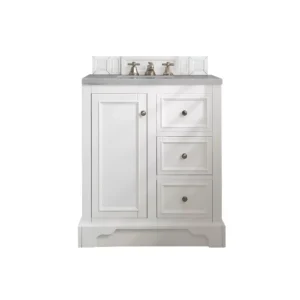 De Soto 30″ Single Vanity, Bright White w/ 3 CM Eternal Serena Quartz Top